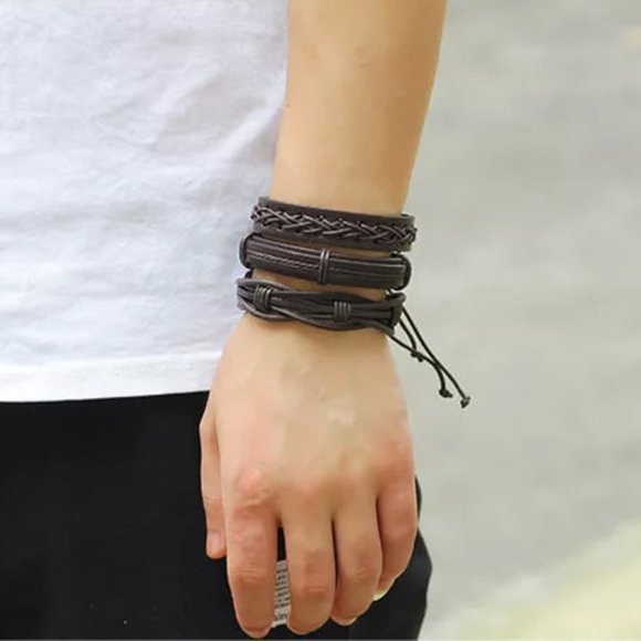 6pcs Men's Multilayer Leather Bracelet (Brown) ADJUSTABLE SIZES - Picture 3 of 5